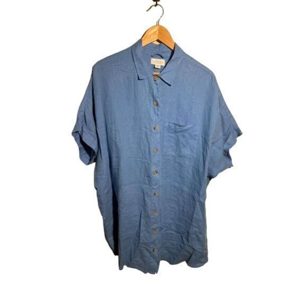 Velvet by Graham & Spencer Cloud Blue Linen Button-Up Shirt Dress Women's Size S
